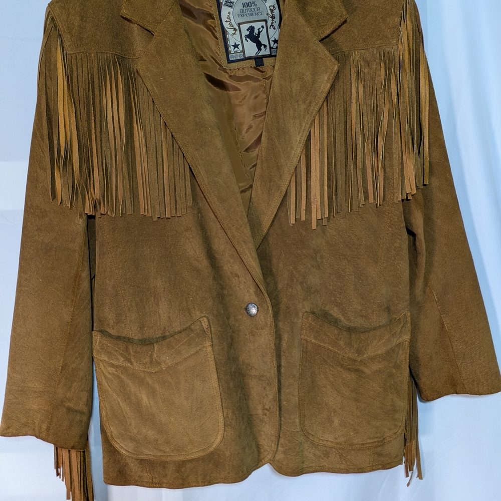 Women’s Fringe Suede Leather Jacket - Cognac Brown